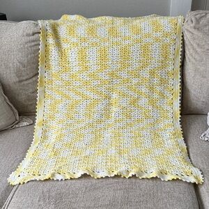Yellow and White Crochet Blanket